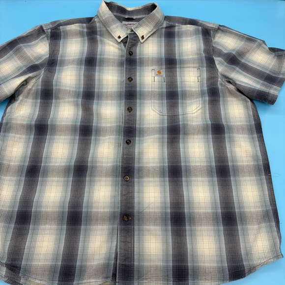 Carhartt Men’s Relaxed Casual Button Down Shirt Gray and White 2XL - Picture 2 of 13